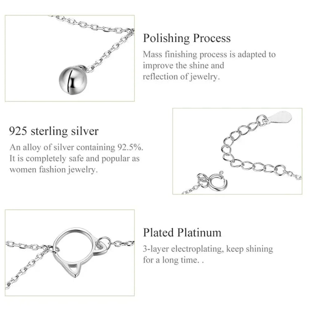 Elegant 925 Sterling Silver Bell and Cat Anklet for Women - SCT003 - Anklets
