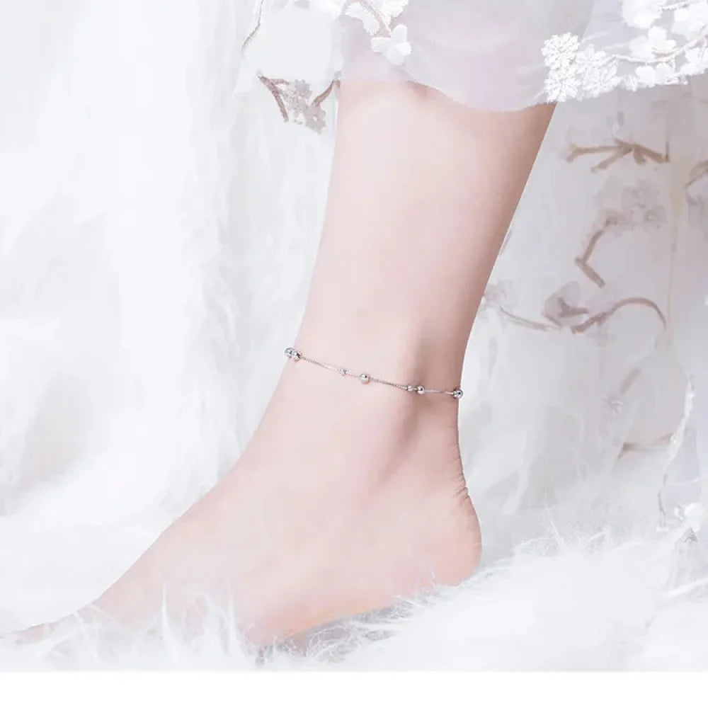 Minimalist Round Beads Anklet - Sterling Silver Chain Bracelet for Leg - Female Foot jewellery For Women - SCT005