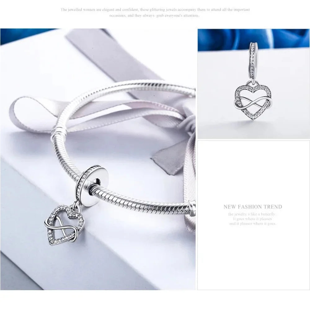 Sterling Silver Infinity Heart Dangle Charm - Endless Love for Your Bracelet - Charms