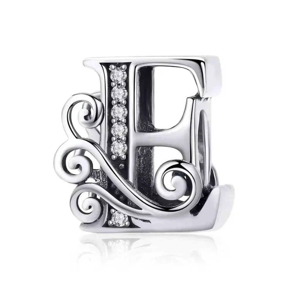 Chic 925 Sterling Silver CZ Alphabet Beads for Charm Bracelet - Vintage A to Z Letter Charms (BSC030) - E