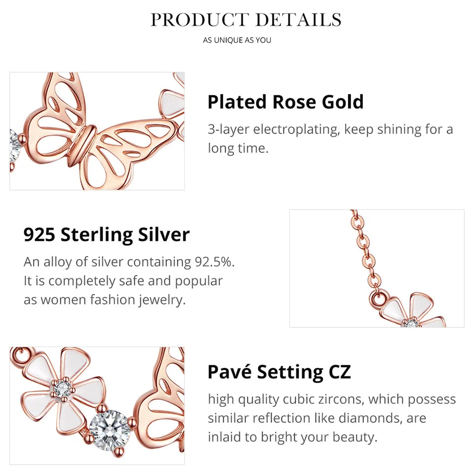 Delicate Beauty: Korean Style 925 Sterling Silver Butterfly and Flower Choker Necklace - Necklaces