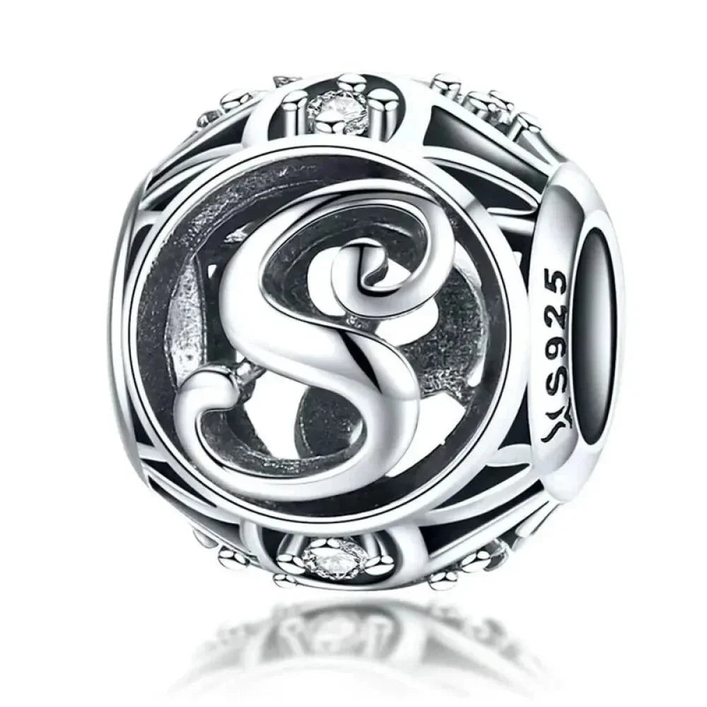 925 Sterling Silver Alphabet Charms - A to Z Letter Collection for DIY jewellery Making - Alphabet-S