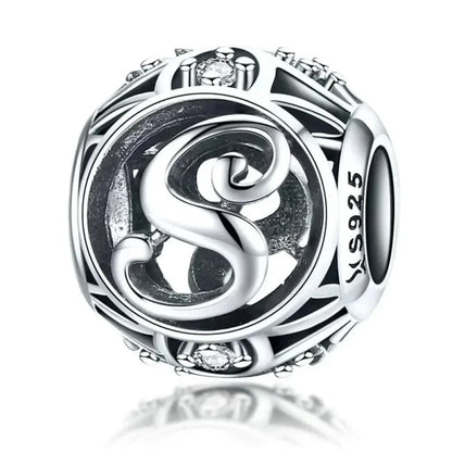925 Sterling Silver Alphabet Charms - A to Z Letter Collection for DIY jewellery Making - Alphabet-S