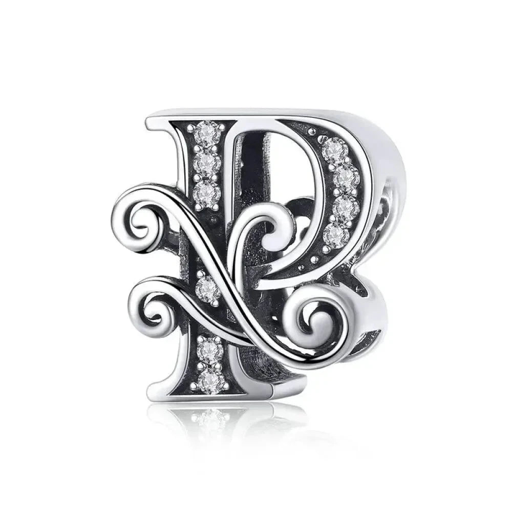 Chic 925 Sterling Silver CZ Alphabet Beads for Charm Bracelet - Vintage A to Z Letter Charms (BSC030) - P