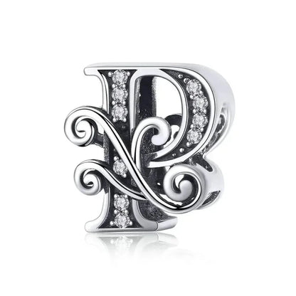 Chic 925 Sterling Silver CZ Alphabet Beads for Charm Bracelet - Vintage A to Z Letter Charms (BSC030) - P
