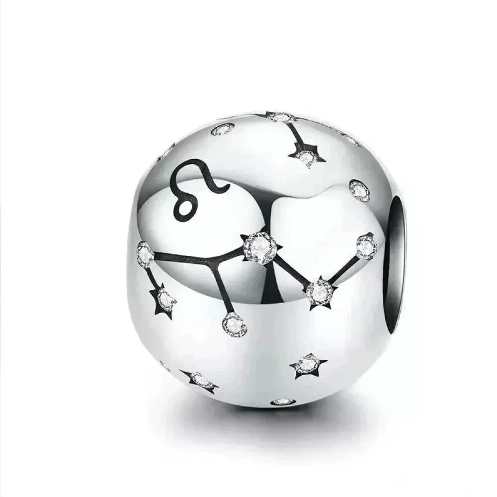 Vintage 925 Sterling Silver Twelve Constellations Star Sign Zodiac Beads Charms for DIY Bracelet Necklace - Leo