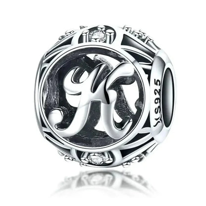 925 Sterling Silver Alphabet Charms - A to Z Letter Collection for DIY jewellery Making - Alphabet-K