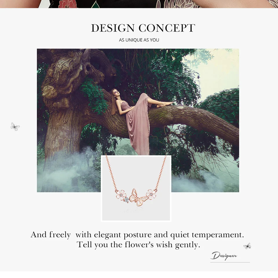 Delicate Beauty: Korean Style 925 Sterling Silver Butterfly and Flower Choker Necklace - Necklaces