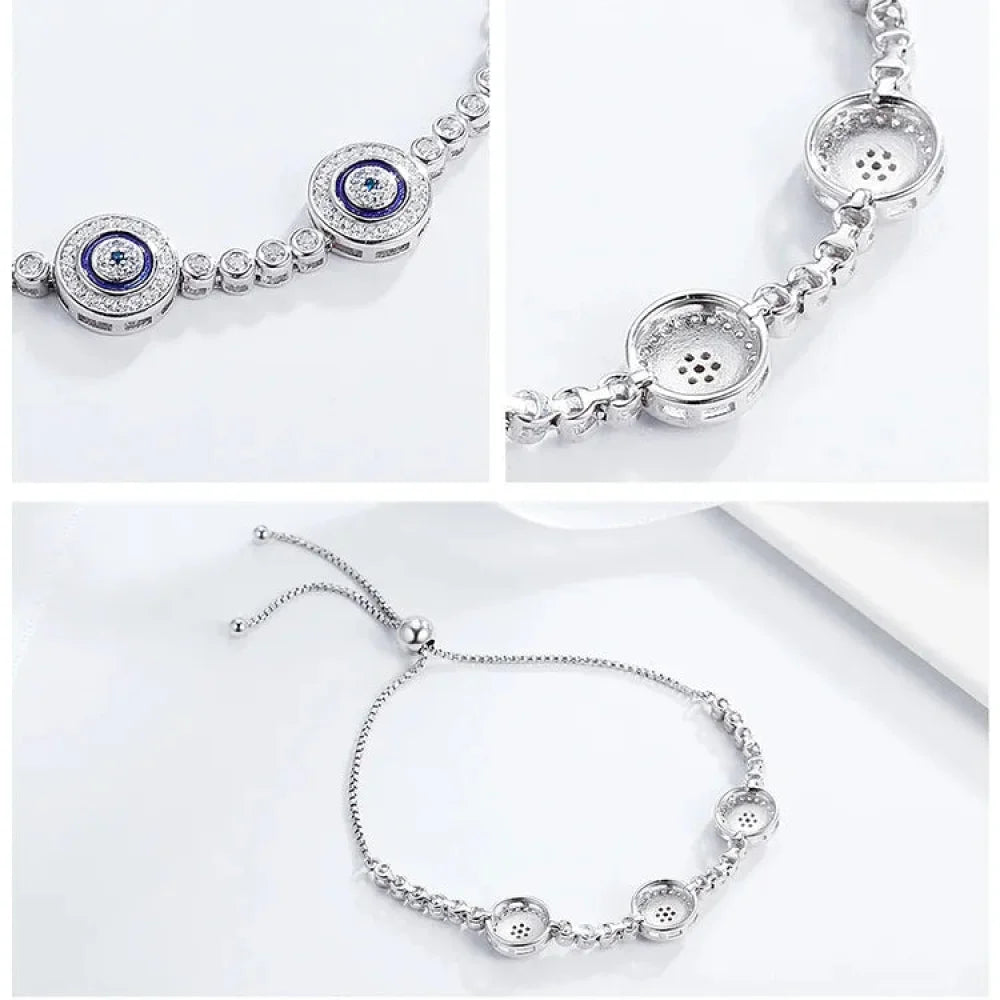 Genuine 925 Sterling Silver Luxury Evil Eye Tennis Bracelet - Blue Cubic Zircon Crystal Accent jewellery SCB002