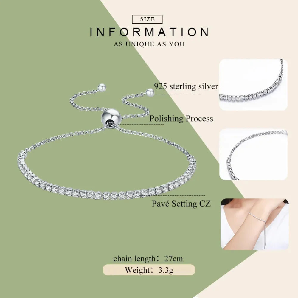 14K Gold Plated CZ Tennis Bracelet | Adjustable 925 Sterling Silver Slider for Women | Wedding jewellery Gift