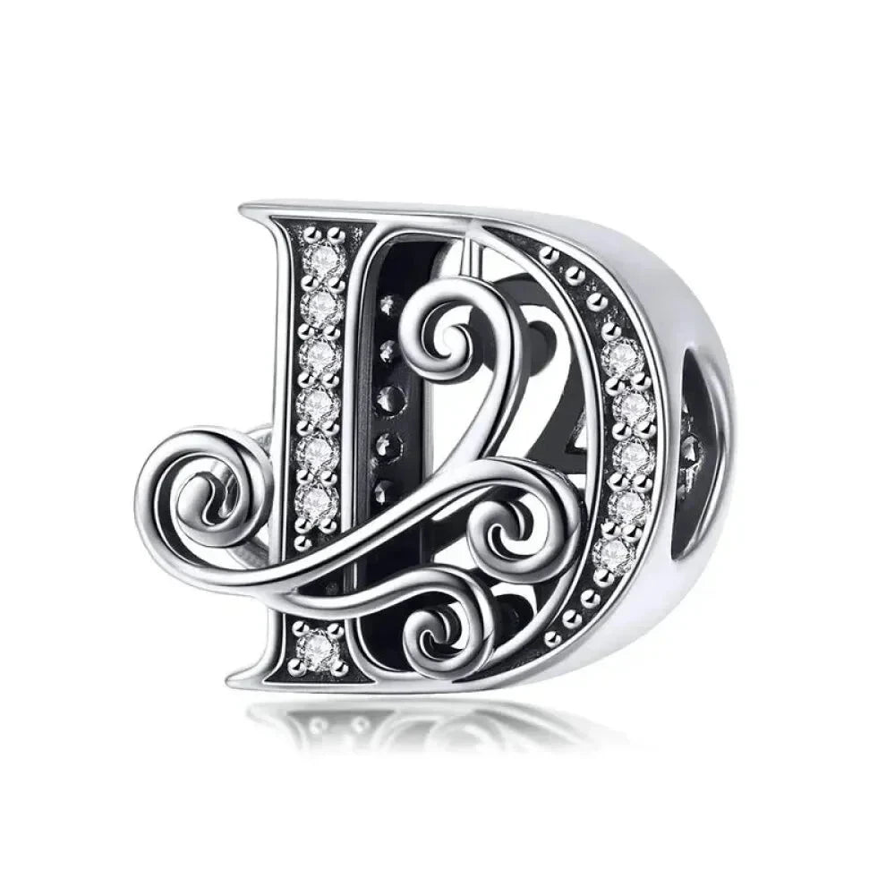 Chic 925 Sterling Silver CZ Alphabet Beads for Charm Bracelet - Vintage A to Z Letter Charms (BSC030) - D