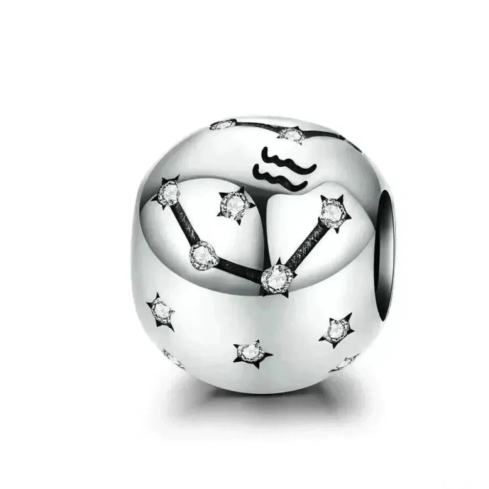 Vintage 925 Sterling Silver Twelve Constellations Star Sign Zodiac Beads Charms for DIY Bracelet Necklace - Aquarius
