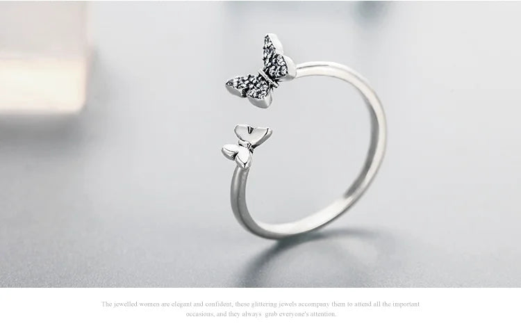 Dazzling Butterfly Sterling Silver Open Ring: A Symbol of Freedom - Rings