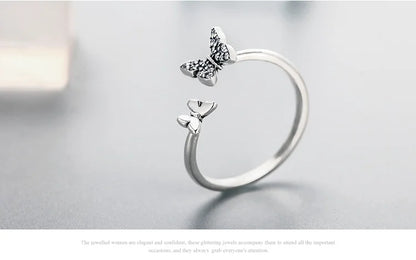 Dazzling Butterfly Sterling Silver Open Ring: A Symbol of Freedom - Rings