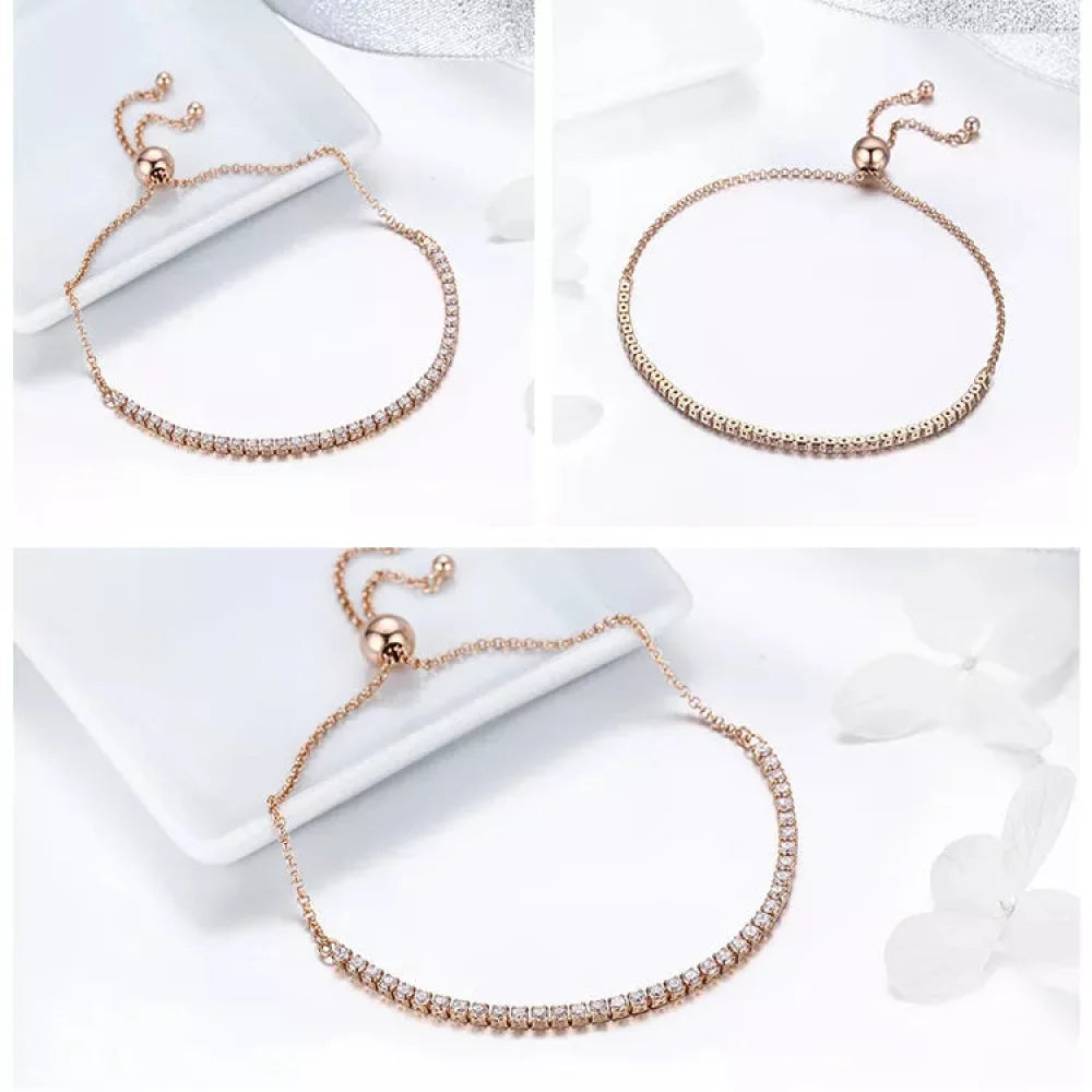 14K Gold Plated CZ Tennis Bracelet | Adjustable 925 Sterling Silver Slider for Women | Wedding jewellery Gift
