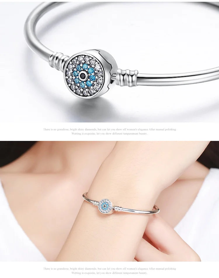 Protective Blue Evil Eye Sterling Silver Bracelet Bangle - Bracelets