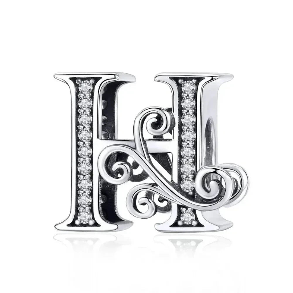Chic 925 Sterling Silver CZ Alphabet Beads for Charm Bracelet - Vintage A to Z Letter Charms (BSC030) - H