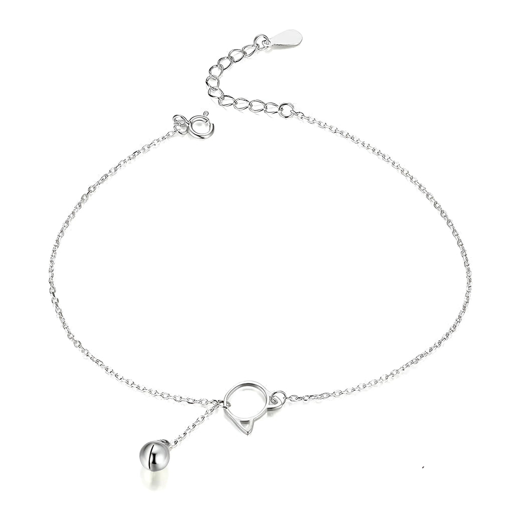 Elegant 925 Sterling Silver Bell and Cat Anklet for Women - SCT003 - Anklets