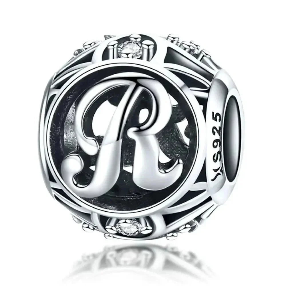 925 Sterling Silver Alphabet Charms - A to Z Letter Collection for DIY jewellery Making - Alphabet-R