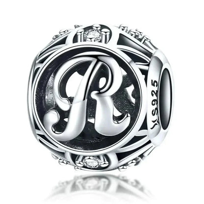 925 Sterling Silver Alphabet Charms - A to Z Letter Collection for DIY jewellery Making - Alphabet-R
