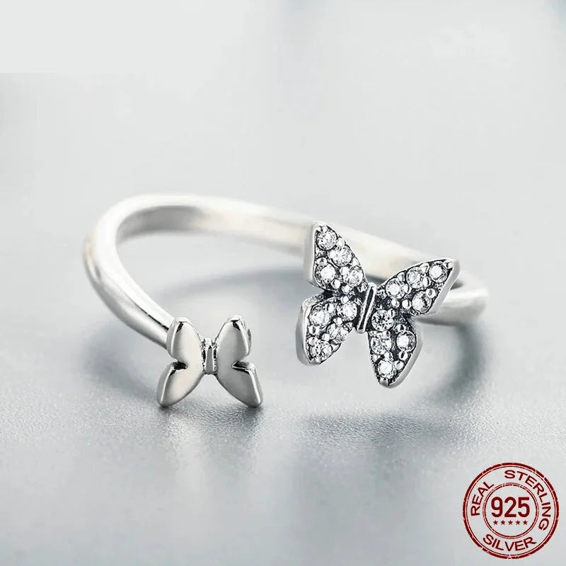 Dazzling Butterfly Sterling Silver Open Ring: A Symbol of Freedom - Rings