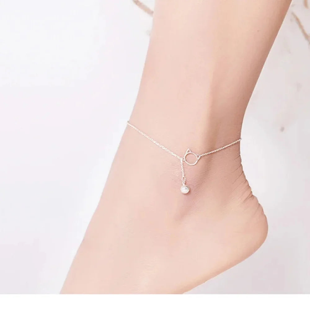 Simple Essential Bead Link Anklets - 925 Sterling Silver Bracelet for Foot jewellery