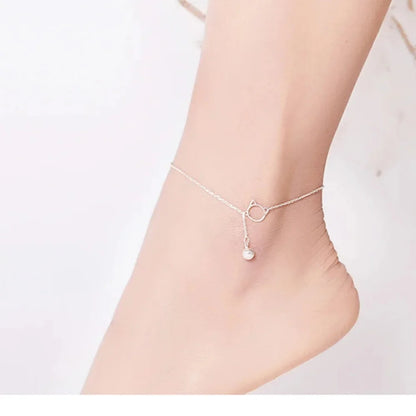 Simple Essential Bead Link Anklets - 925 Sterling Silver Bracelet for Foot jewellery