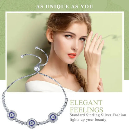 Genuine 925 Sterling Silver Luxury Evil Eye Tennis Bracelet - Blue Cubic Zircon Crystal Accent jewellery SCB002