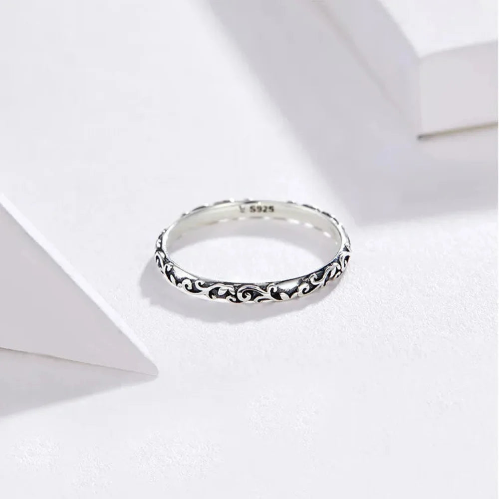 Vintage 925 Sterling Silver Embossed Pattern Ring - Elegant Fine jewellery for Women - Rings