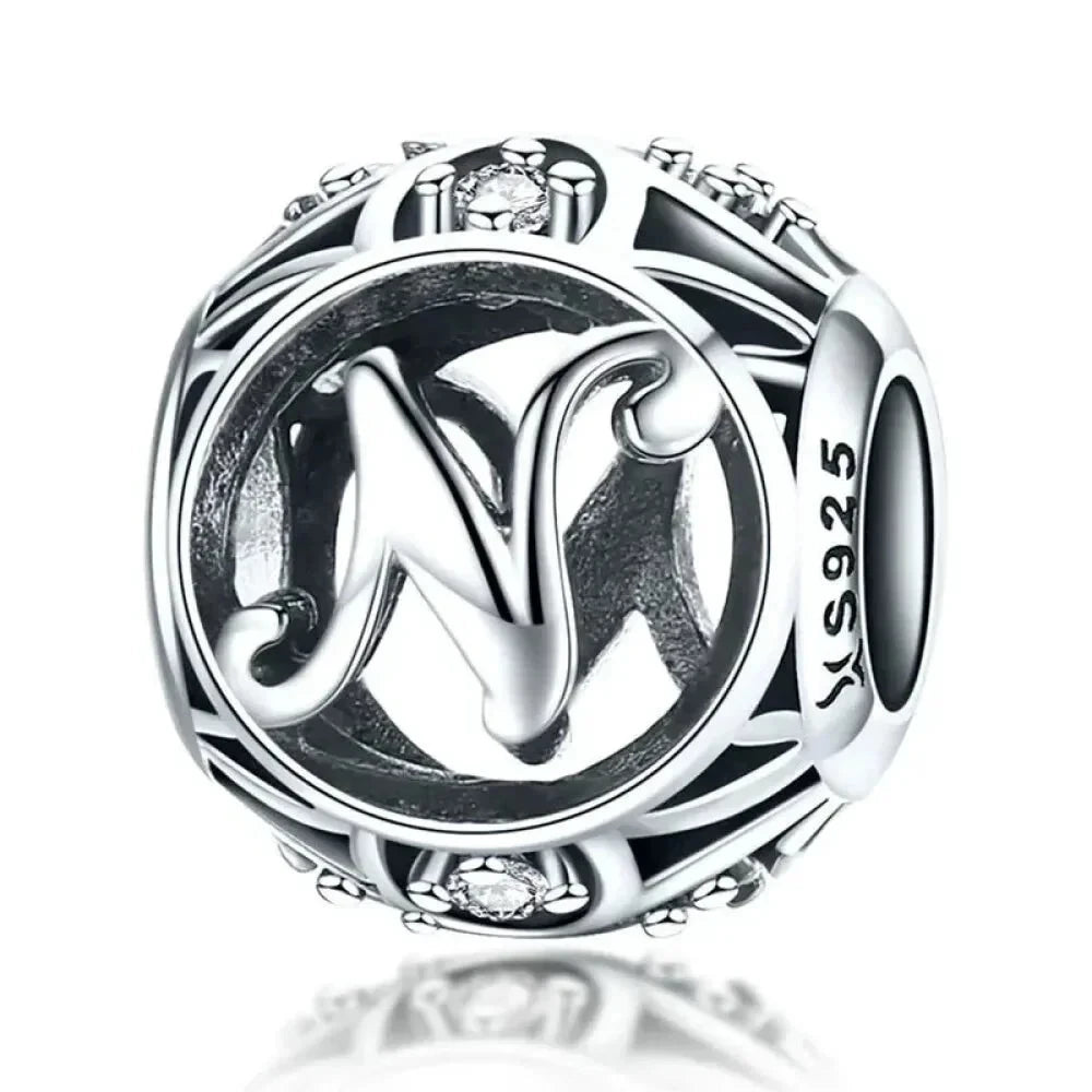 925 Sterling Silver Alphabet Charms - A to Z Letter Collection for DIY jewellery Making - Alphabet-N