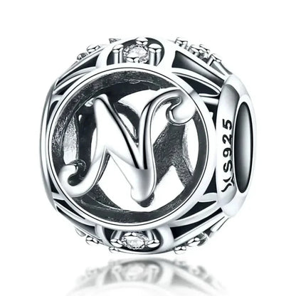 925 Sterling Silver Alphabet Charms - A to Z Letter Collection for DIY jewellery Making - Alphabet-N