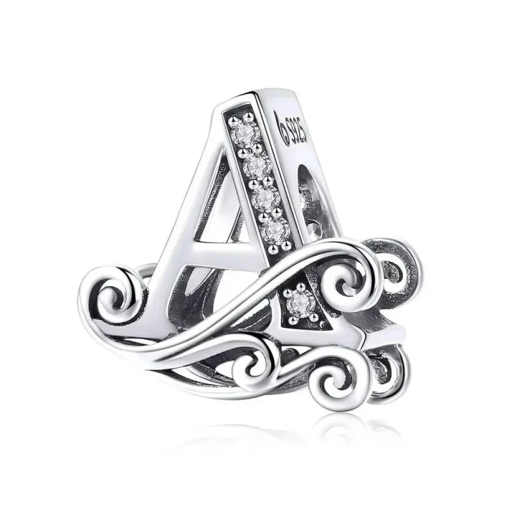 Chic 925 Sterling Silver CZ Alphabet Beads for Charm Bracelet - Vintage A to Z Letter Charms (BSC030)