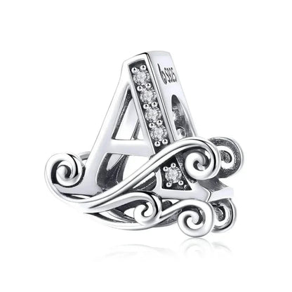 Chic 925 Sterling Silver CZ Alphabet Beads for Charm Bracelet - Vintage A to Z Letter Charms (BSC030)