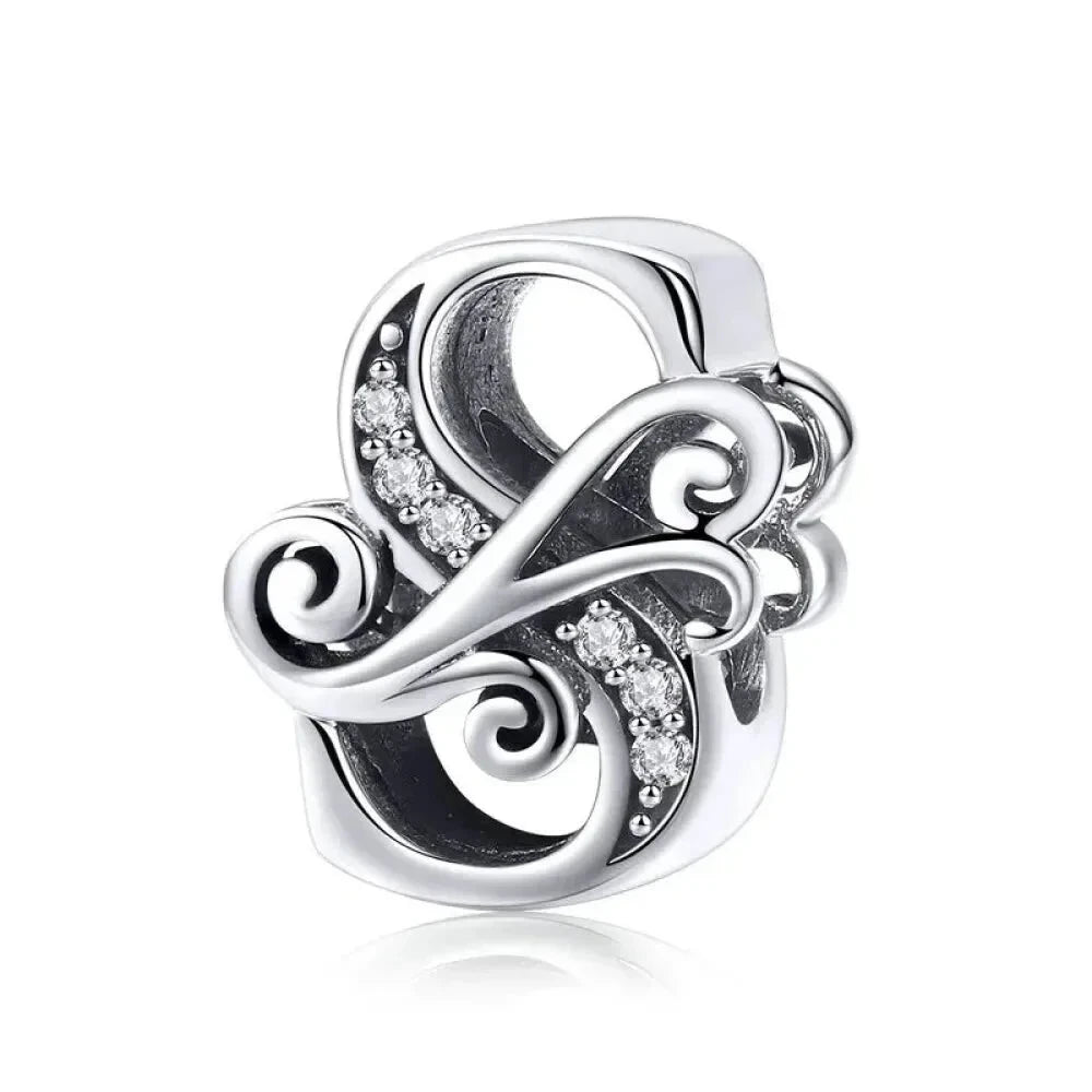 Chic 925 Sterling Silver CZ Alphabet Beads for Charm Bracelet - Vintage A to Z Letter Charms (BSC030) - S