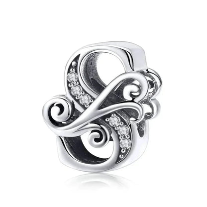 Chic 925 Sterling Silver CZ Alphabet Beads for Charm Bracelet - Vintage A to Z Letter Charms (BSC030) - S