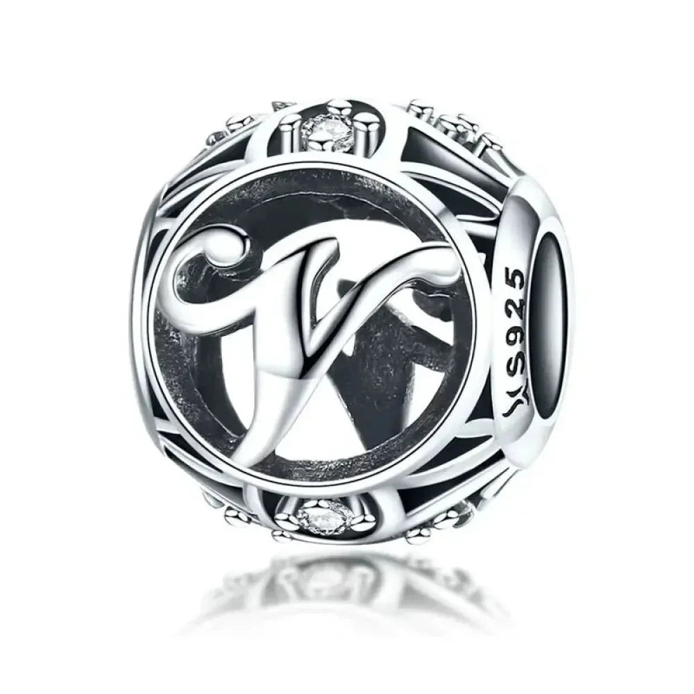 925 Sterling Silver Alphabet Charms - A to Z Letter Collection for DIY jewellery Making - Alphabet-V