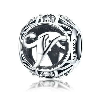925 Sterling Silver Alphabet Charms - A to Z Letter Collection for DIY jewellery Making - Alphabet-V