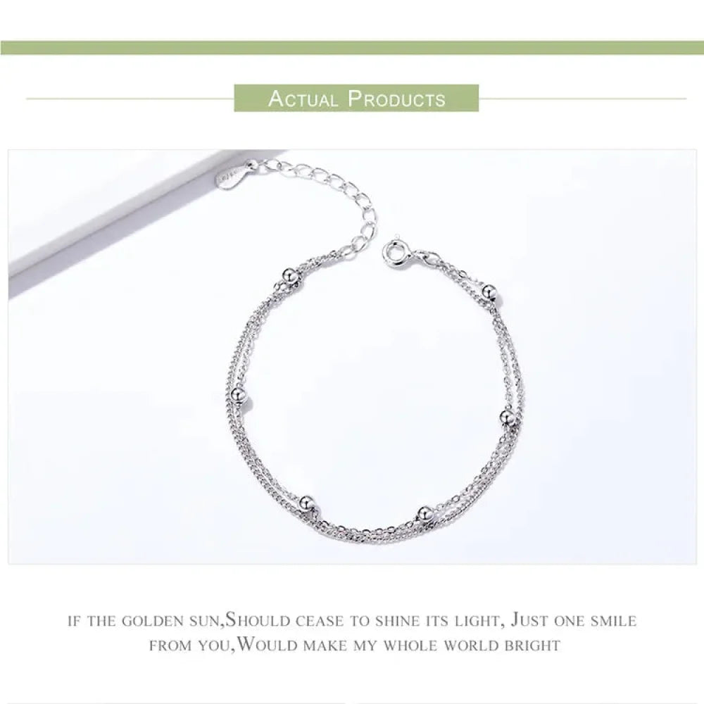 Double-Layered Round Beads 925 Sterling Silver Chain Bracelet with 14K Gold Plating - Bracelets