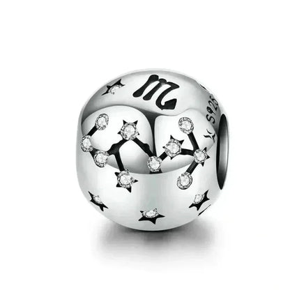 Vintage 925 Sterling Silver Twelve Constellations Star Sign Zodiac Beads Charms for DIY Bracelet Necklace - Scorpio