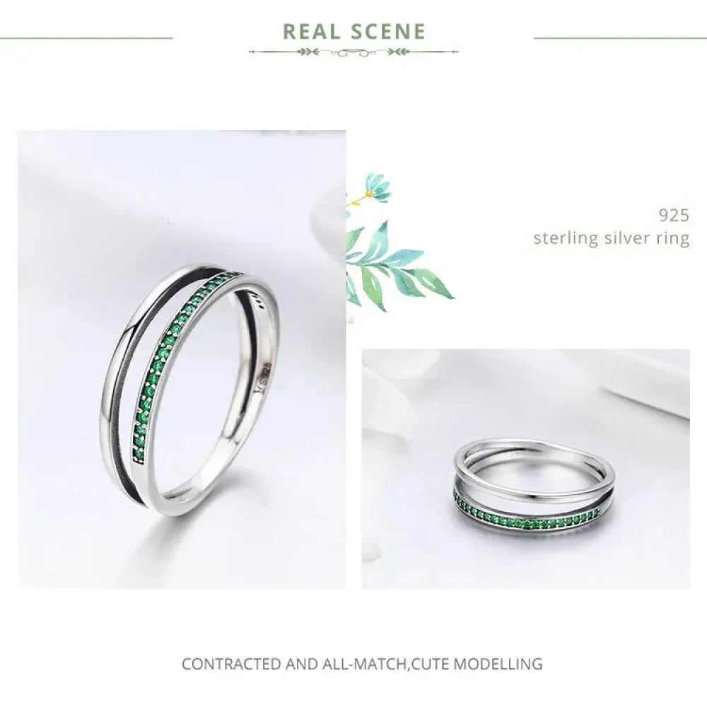 Breathtaking 925 Sterling Silver Double Circle Black Clear CZ Stackable Ring - Rings