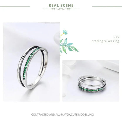 Breathtaking 925 Sterling Silver Double Circle Black Clear CZ Stackable Ring - Rings