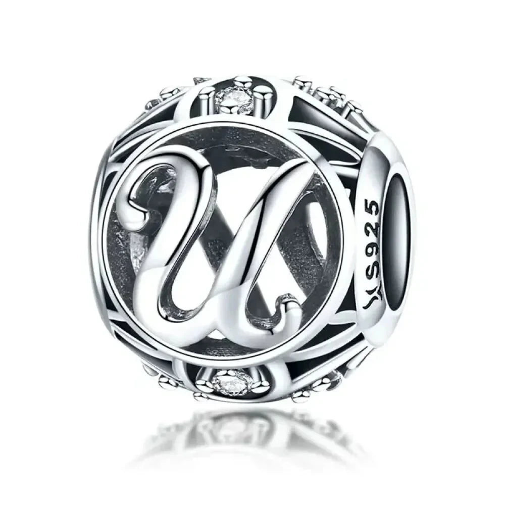 925 Sterling Silver Alphabet Charms - A to Z Letter Collection for DIY jewellery Making - Alphabet-U