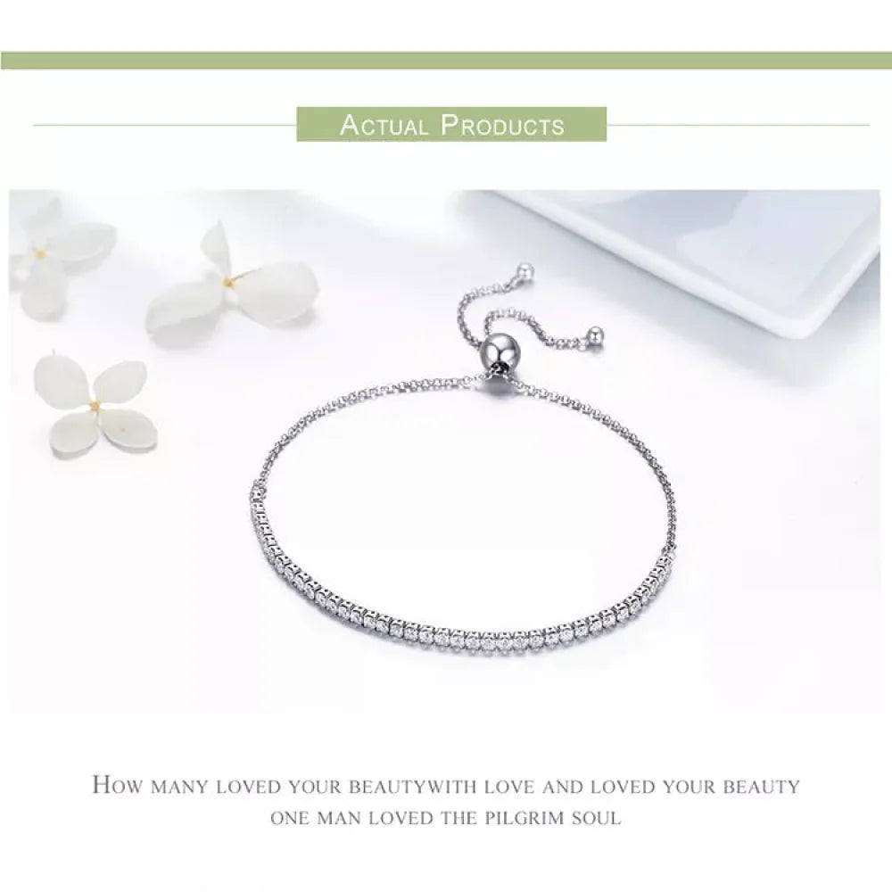14K Gold Plated CZ Tennis Bracelet | Adjustable 925 Sterling Silver Slider for Women | Wedding jewellery Gift