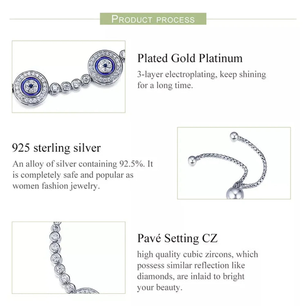 Genuine 925 Sterling Silver Luxury Evil Eye Tennis Bracelet - Blue Cubic Zircon Crystal Accent jewellery SCB002