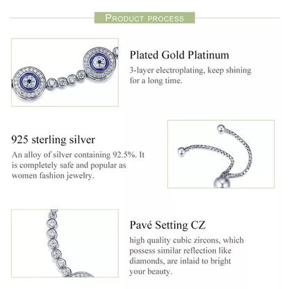 Genuine 925 Sterling Silver Luxury Evil Eye Tennis Bracelet - Blue Cubic Zircon Crystal Accent jewellery SCB002