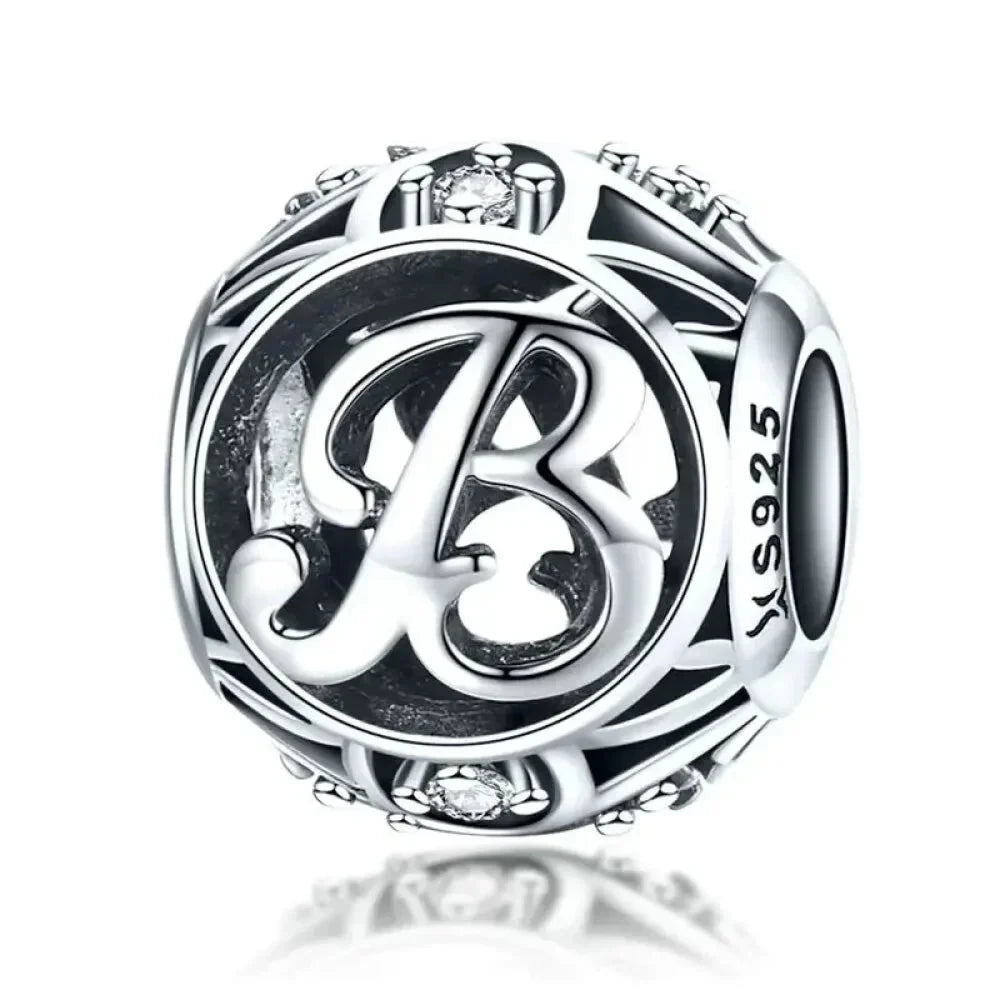 925 Sterling Silver Alphabet Charms - A to Z Letter Collection for DIY jewellery Making - Alphabet-B