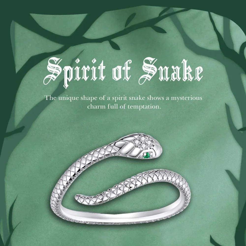 925 Sterling Silver Adjustable Snake Ring with Green Zircon - Fashion jewellery in 4 Colors - Rings
