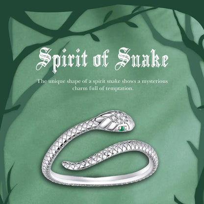 925 Sterling Silver Adjustable Snake Ring with Green Zircon - Fashion jewellery in 4 Colors - Rings