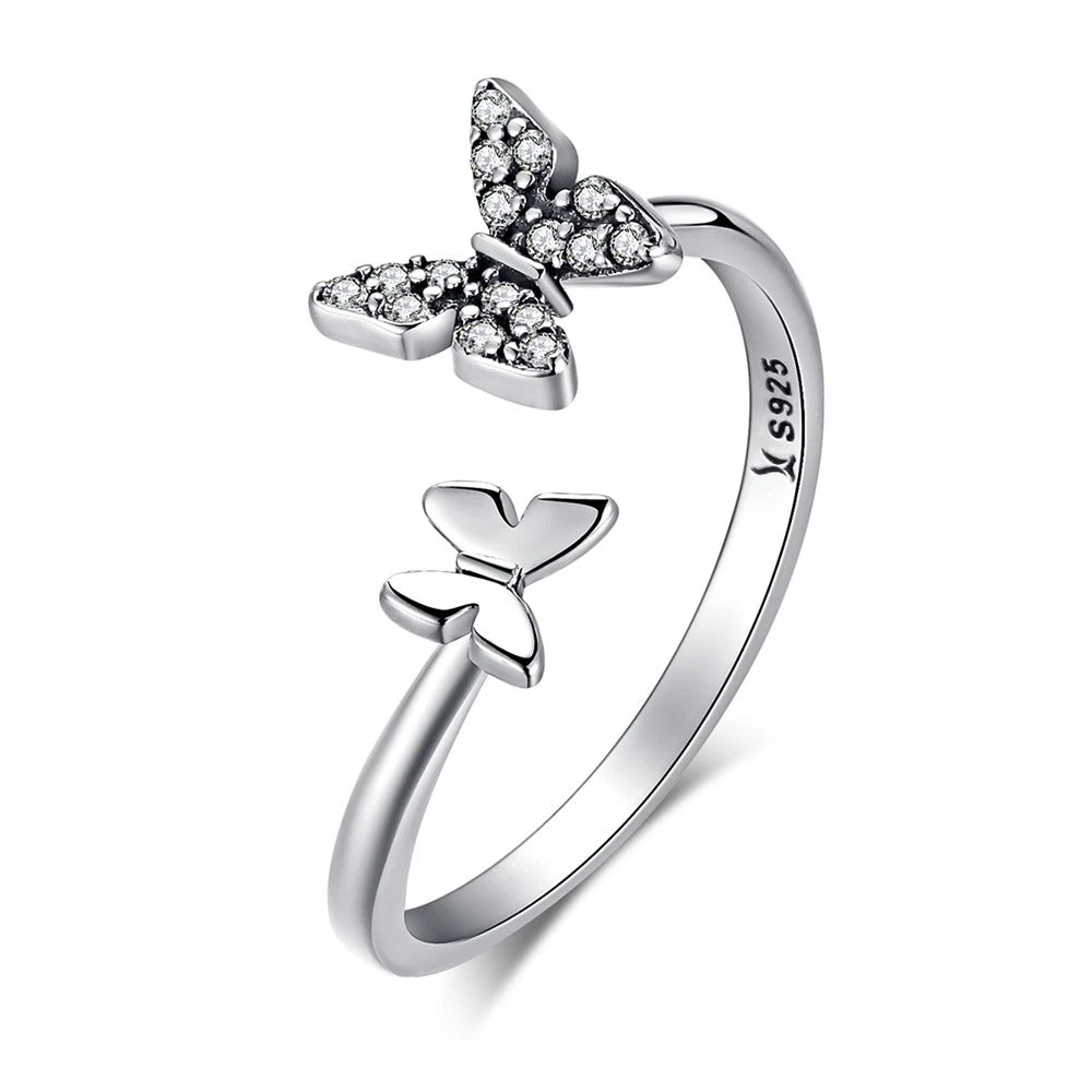Dazzling Butterfly Sterling Silver Open Ring: A Symbol of Freedom - Rings