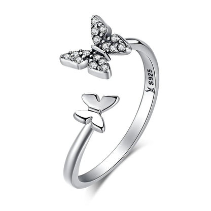 Dazzling Butterfly Sterling Silver Open Ring: A Symbol of Freedom - Rings